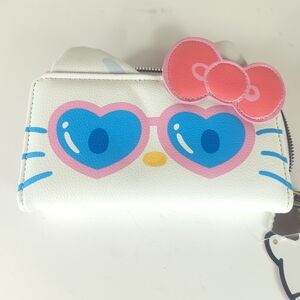 Hello Kitty Wallet Zip Around Pink White Bow Heart Sunglasses Sanrio